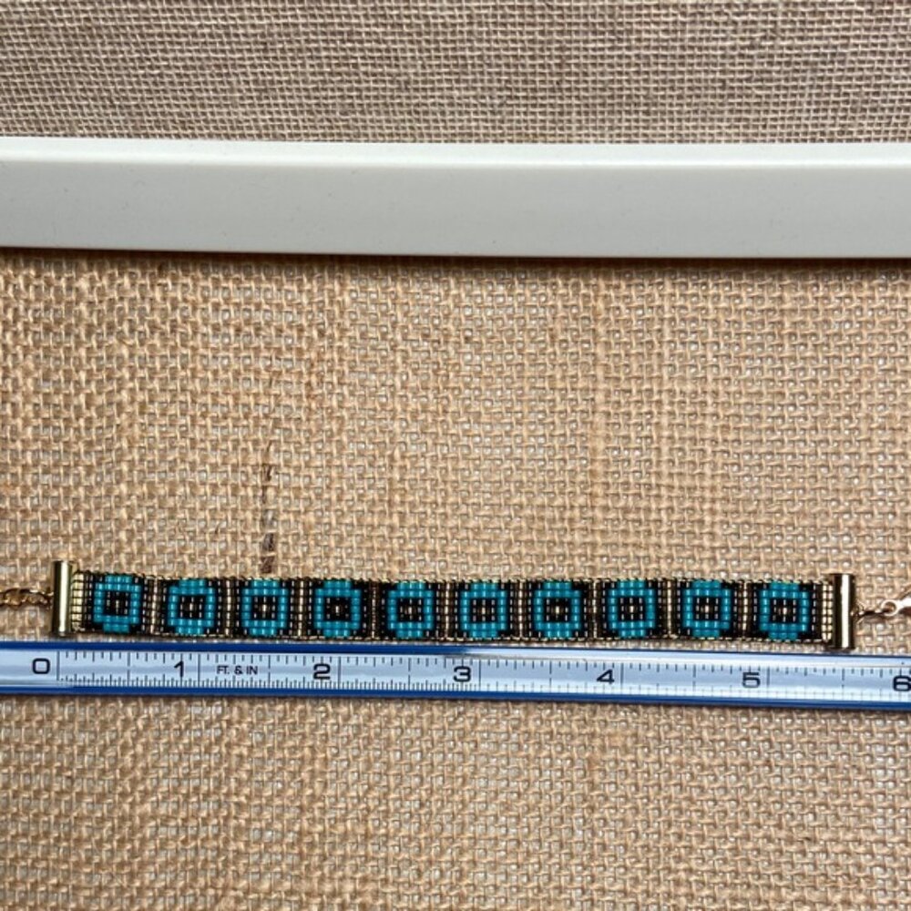 Turquoise and Black  Art Deco Beaded Bracelet Handcrafted - Picture 4 of 5